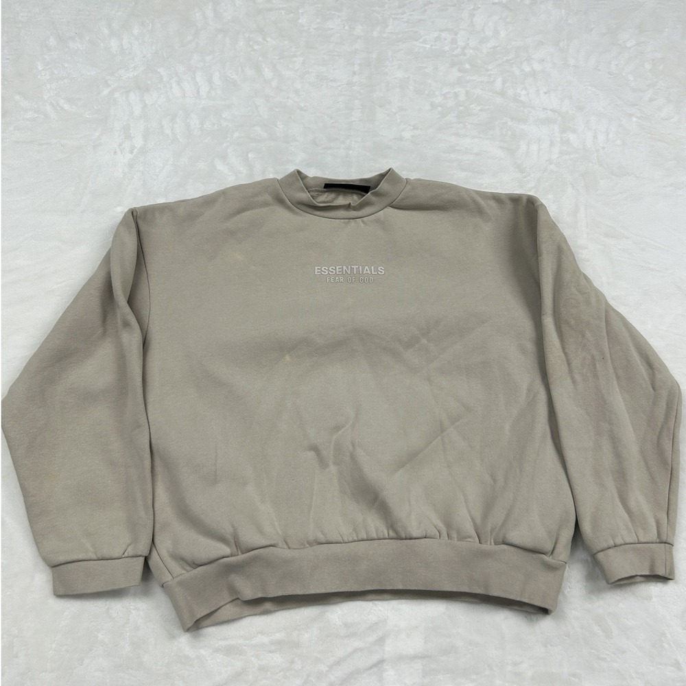 Fear of God Essentials Sweatshirt Mens S Tan Mock Neck Oversized Boxy Stained